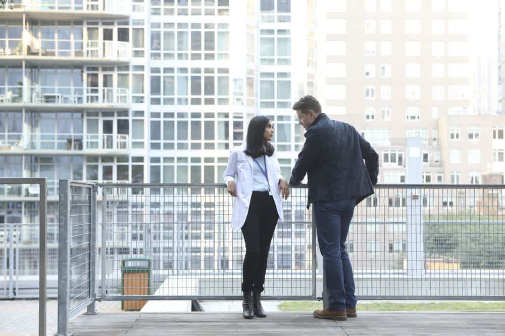 MANIFEST -- "Unclaimed Baggage" Episode 104 -- Pictured: (l-r) Parveen Kaur as Saanvi Bahl, Josh Dallas as Ben Stone -- (Photo by: Craig Blankenhorn/NBC/Warner Brothers) MANIFEST -- "Unclaimed Baggage" Episode 104 -- Pictured: (l-r) Parveen Kaur as Saanvi Bahl, Josh Dallas as Ben Stone -- (Photo by: Craig Blankenhorn/NBC/Warner Brothers)
