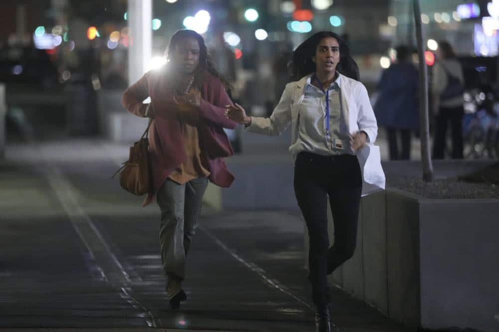 MANIFEST -- "Unclaimed Baggage" Episode 104 -- Pictured: (l-r) Mugga as Bethany, Parveen Kaur as Saanvi Bahl -- (Photo by: Craig Blankenhorn/NBC/Warner Brothers) MANIFEST -- "Unclaimed Baggage" Episode 104 -- Pictured: (l-r) Mugga as Bethany, Parveen Kaur as Saanvi Bahl -- (Photo by: Craig Blankenhorn/NBC/Warner Brothers)
