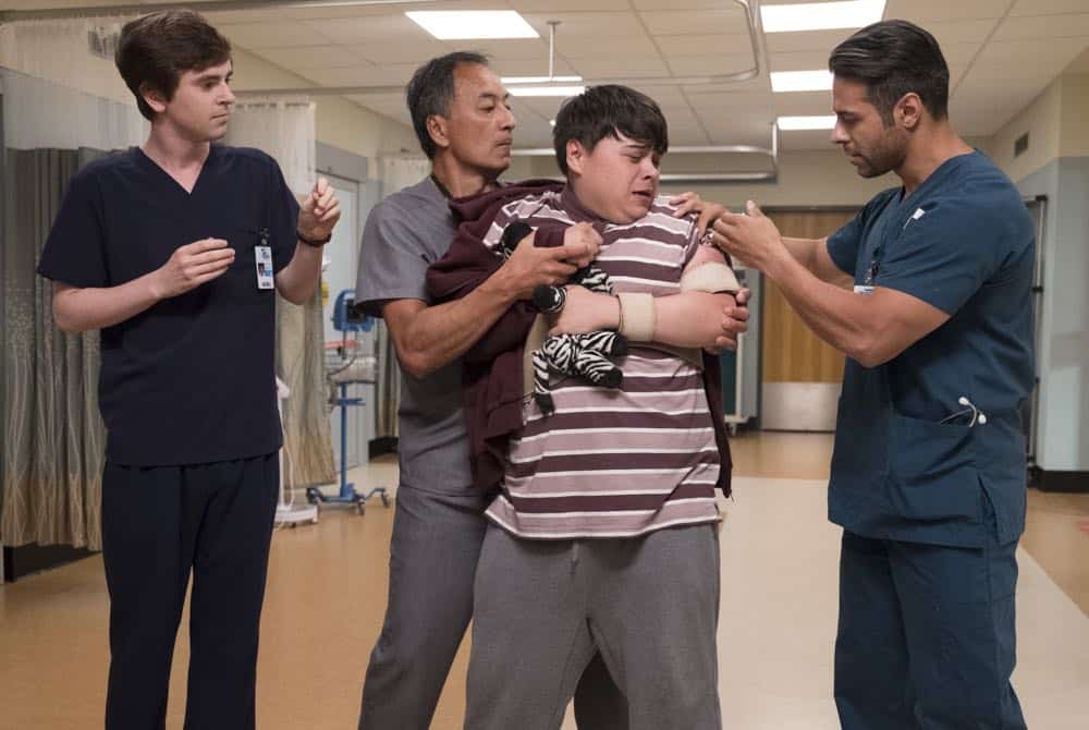 THE GOOD DOCTOR - "Tough Titmouse" - Shaun (Freddie Highmore) recalls his own past to help an intellectually disabled teenager face separation from his mother, while Claire (Antonia Thomas) is put between an injured teenage rock climber and her worried parents. Meanwhile, Glassman's (Richard Schiff) post-op hallucinations force him to confront a personal tragedy on "The Good Doctor," MONDAY, OCT. 15 (10:00-11:00 p.m. EDT), on The ABC Television Network. (ABC/Bettina Strauss)