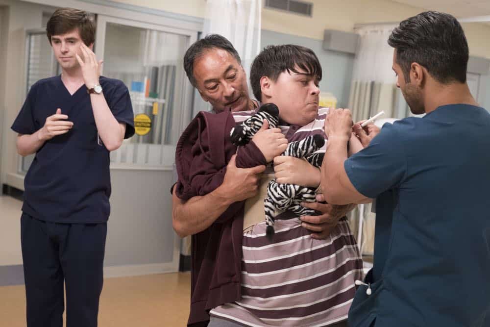 THE GOOD DOCTOR - "Tough Titmouse" - Shaun (Freddie Highmore) recalls his own past to help an intellectually disabled teenager face separation from his mother, while Claire (Antonia Thomas) is put between an injured teenage rock climber and her worried parents. Meanwhile, Glassman's (Richard Schiff) post-op hallucinations force him to confront a personal tragedy on "The Good Doctor," MONDAY, OCT. 15 (10:00-11:00 p.m. EDT), on The ABC Television Network. (ABC/Bettina Strauss)<br /> THE GOOD DOCTOR - "Tough Titmouse" - Shaun (Freddie Highmore) recalls his own past to help an intellectually disabled teenager face separation from his mother, while Claire (Antonia Thomas) is put between an injured teenage rock climber and her worried parents. Meanwhile, Glassman's (Richard Schiff) post-op hallucinations force him to confront a personal tragedy on "The Good Doctor," MONDAY, OCT. 15 (10:00-11:00 p.m. EDT), on The ABC Television Network. (ABC/Bettina Strauss)<br />