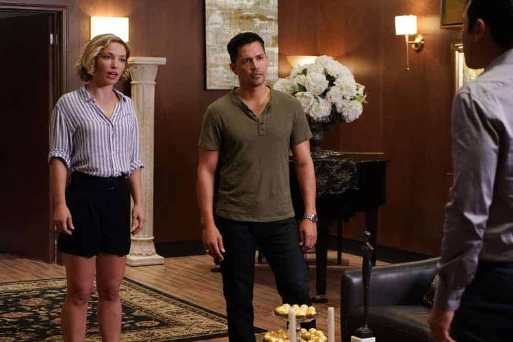 "Six Paintings, One Frame" -- A close friend of Higgins, an art connoisseur who had recently hired Magnum to test his security, is murdered, and Thomas is arrested as the main suspect, on MAGNUM P.I., Monday, Oct. 15 (9:00-10:00 PM, ET/PT) on the CBS Television Network. Pictured L-R: Perdita Weeks as Juliet Higgins, Jay Hernandez as Thomas Magnum, and Raymond Lee as James Chen Photo: Karen Neal/CBS é2018 CBS Broadcasting, Inc. All Rights Reserved "Six Paintings, One Frame" -- A close friend of Higgins, an art connoisseur who had recently hired Magnum to test his security, is murdered, and Thomas is arrested as the main suspect, on MAGNUM P.I., Monday, Oct. 15 (9:00-10:00 PM, ET/PT) on the CBS Television Network. Pictured L-R: Perdita Weeks as Juliet Higgins, Jay Hernandez as Thomas Magnum, and Raymond Lee as James Chen Photo: Karen Neal/CBS é2018 CBS Broadcasting, Inc. All Rights Reserved
