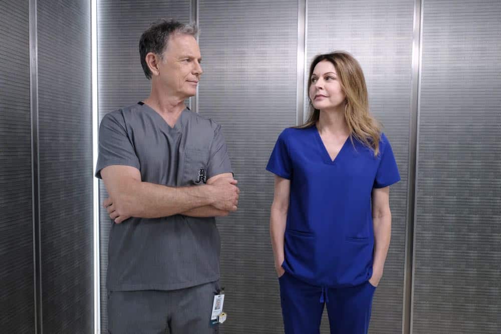 THE RESIDENT: L-R: Bruce Greenwood and Jane Leeves in the "About Time" episode of THE RESIDENT airing Monday, Oct. 15 (8:00-9:00 PM ET/PT) on FOX. ©2018 Fox Broadcasting Co. Cr: Guy D'AlemaFOX.