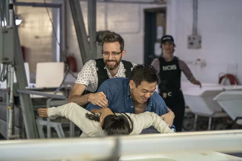 "Legacy" -- After a petty officer is found murdered under a shrimping boat, the NCIS investigation uncovers a conspiracy in the tight-knit local fishing community. Also, Lasalle awaits the final results of the tax fraud investigation into his familyÃÂs company, on NCIS: NEW ORLEANS, Tuesday, Oct. 16 (10:00-11:00 PM, ET/PT) on the CBS Television Network. Pictured L-R: Rob Kerkovich as Forensic Scientist Sebastian Lund and Necar Zadegan as Special Agent Hannah Khoury Photo: Skip Bolen/CBS é2018 CBS Broadcasting, Inc. All Rights Reserved "Legacy" -- After a petty officer is found murdered under a shrimping boat, the NCIS investigation uncovers a conspiracy in the tight-knit local fishing community. Also, Lasalle awaits the final results of the tax fraud investigation into his familyÃÂs company, on NCIS: NEW ORLEANS, Tuesday, Oct. 16 (10:00-11:00 PM, ET/PT) on the CBS Television Network. Pictured L-R: Rob Kerkovich as Forensic Scientist Sebastian Lund and Necar Zadegan as Special Agent Hannah Khoury Photo: Skip Bolen/CBS é2018 CBS Broadcasting, Inc. All Rights Reserved