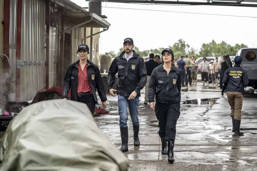 "Legacy" -- After a petty officer is found murdered under a shrimping boat, the NCIS investigation uncovers a conspiracy in the tight-knit local fishing community. Also, Lasalle awaits the final results of the tax fraud investigation into his familyÃÂs company, on NCIS: NEW ORLEANS, Tuesday, Oct. 16 (10:00-11:00 PM, ET/PT) on the CBS Television Network. Pictured L-R: Necar Zadegan as Special Agent Hannah Khoury, Rob Kerkovich as Forensic Scientist Sebastian Lund, and Vanessa Ferlito as FBI Special Agent Tammy Gregorio Photo: Skip Bolen/CBS é2018 CBS Broadcasting, Inc. All Rights Reserved