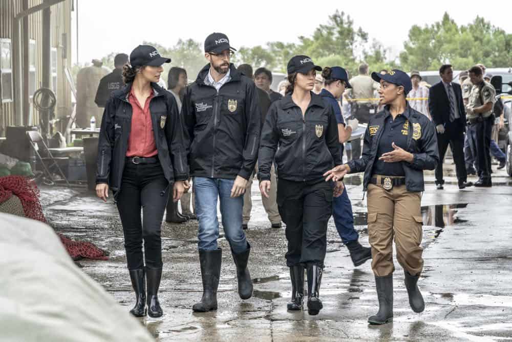 "Legacy" -- After a petty officer is found murdered under a shrimping boat, the NCIS investigation uncovers a conspiracy in the tight-knit local fishing community. Also, Lasalle awaits the final results of the tax fraud investigation into his familyÃÂs company, on NCIS: NEW ORLEANS, Tuesday, Oct. 16 (10:00-11:00 PM, ET/PT) on the CBS Television Network. Pictured L-R: Necar Zadegan as Special Agent Hannah Khoury, Rob Kerkovich as Forensic Scientist Sebastian Lund, Vanessa Ferlito as FBI Special Agent Tammy Gregorio, and Angel Henson Smith as CGIS Agent Photo: Skip Bolen/CBS é2018 CBS Broadcasting, Inc. All Rights Reserved