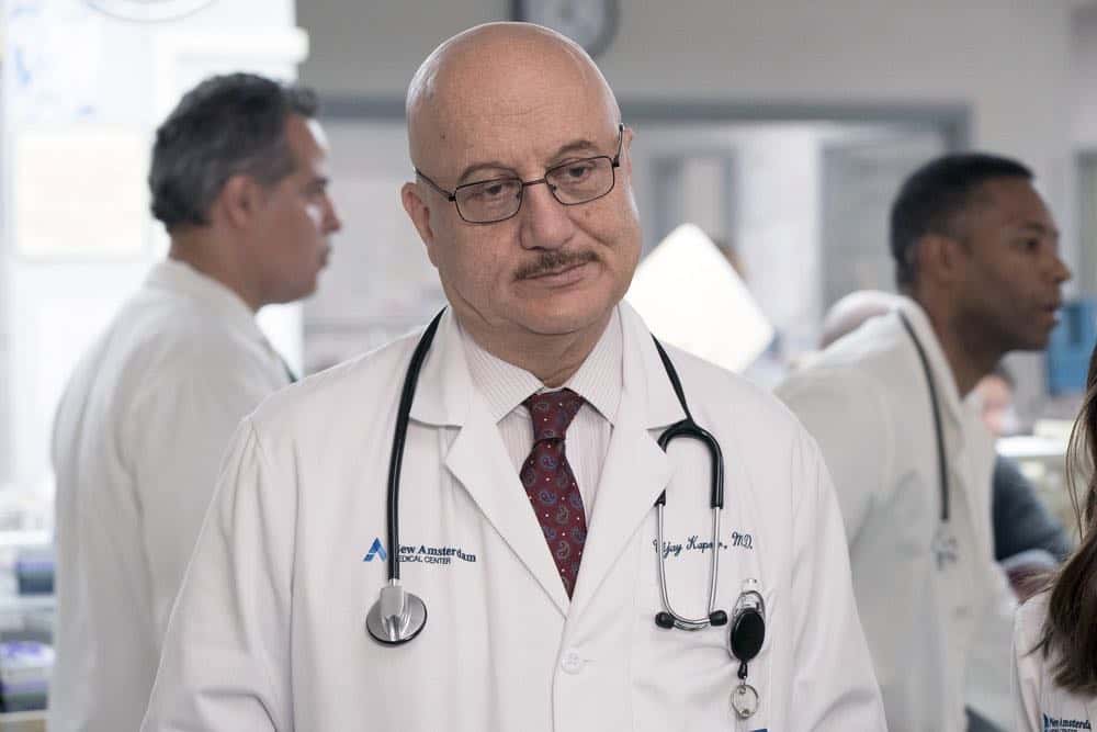 NEW AMSTERDAM -- "Boundaries" Episode 104 -- Pictured: Anupam Kher as Dr. Vijay Kapoor -- (Photo by: Virginia Sherwood/NBC) NEW AMSTERDAM -- "Boundaries" Episode 104 -- Pictured: Anupam Kher as Dr. Vijay Kapoor -- (Photo by: Virginia Sherwood/NBC)