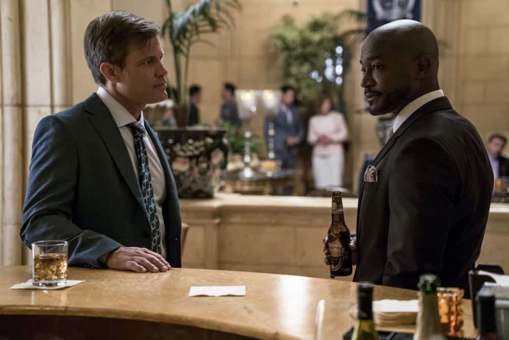 All American -- "99 Problems"-- Image Number: ALA102c_0246b.jpg -- Pictured (L-R): Casper Van Dien as Harold Adams and Taye Diggs as Billy -- Photo: Jesse Giddings/The CW -- é 2018 The CW Network, LLC. All Rights Reserved