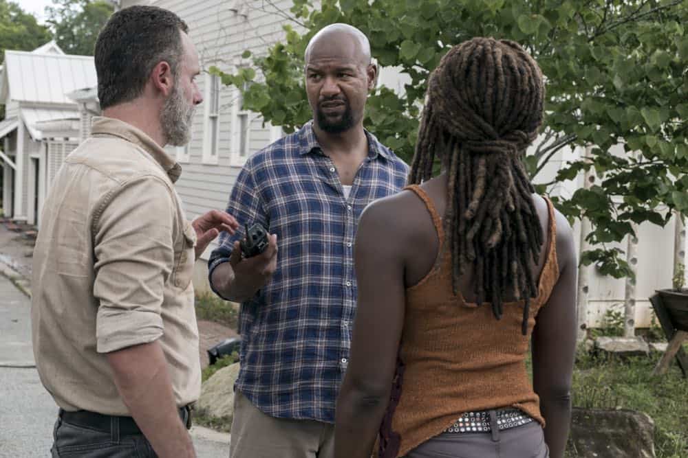 Andrew Lincoln as Rick Grimes, Danai Gurira as Michonne, Kenric Green as Scott - The Walking Dead _ Season 9, Episode 3 - Photo Credit: Gene Page/AMC
