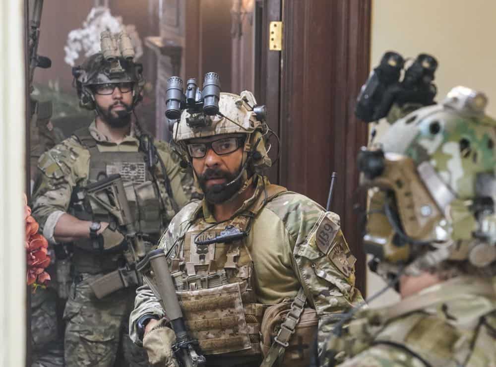 "The Worst of Conditions" -- After tragedy strikes, Jason is faced with a huge decision regarding his future with Bravo Team, on SEAL TEAM, Wednesday, Oct. 17 (9:00-10:00 PM, ET/PT) on the CBS Television Network. Pictured L to R: Neil Brown Jr. as Ray Perry and Michael Irby as Adam. Photo: MontyBrinton/CBS é2018 CBS Broadcasting, Inc. All Rights Reserved