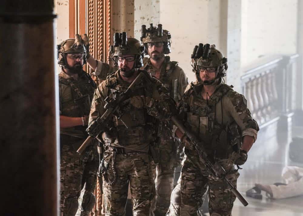 "The Worst of Conditions" -- After tragedy strikes, Jason is faced with a huge decision regarding his future with Bravo Team, on SEAL TEAM, Wednesday, Oct. 17 (9:00-10:00 PM, ET/PT) on the CBS Television Network. Pictured: AJ Buckley as Sonny Quinn, Tyler Grey as Trent, Justin Melnick as Brock and Max Thieriot as Clay Spenser. Photo: MontyBrinton/CBS é2018 CBS Broadcasting, Inc. All Rights Reserved