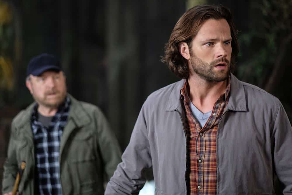 Supernatural -- "Gods and Monsters" -- Image Number: SN1402B_0088Ab.jpg -- Pictured (L-R): Jim Beaver as Bobby Singer and Jared Padalecki as Sam -- Photo: Robert Falconer/The CW -- é 2018 The CW Network, LLC All Rights Reserved Supernatural -- "Gods and Monsters" -- Image Number: SN1402B_0088Ab.jpg -- Pictured (L-R): Jim Beaver as Bobby Singer and Jared Padalecki as Sam -- Photo: Robert Falconer/The CW -- é 2018 The CW Network, LLC All Rights Reserved