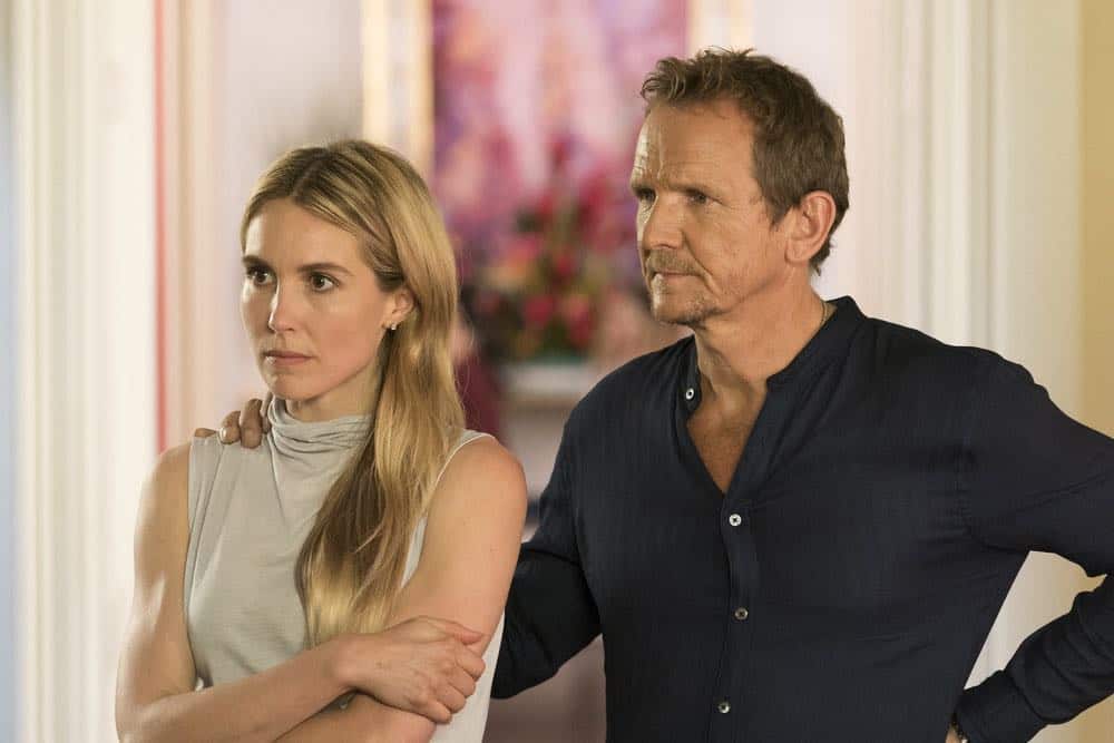 LAW & ORDER: SPECIAL VICTIMS UNIT -- "Accredo" Episode 2005 -- Pictured: (l-r) Sarah Carter as Lilah Finch, Sebastian Roché as Arlo Beck -- (Photo by: Barbara Nitke/NBC)