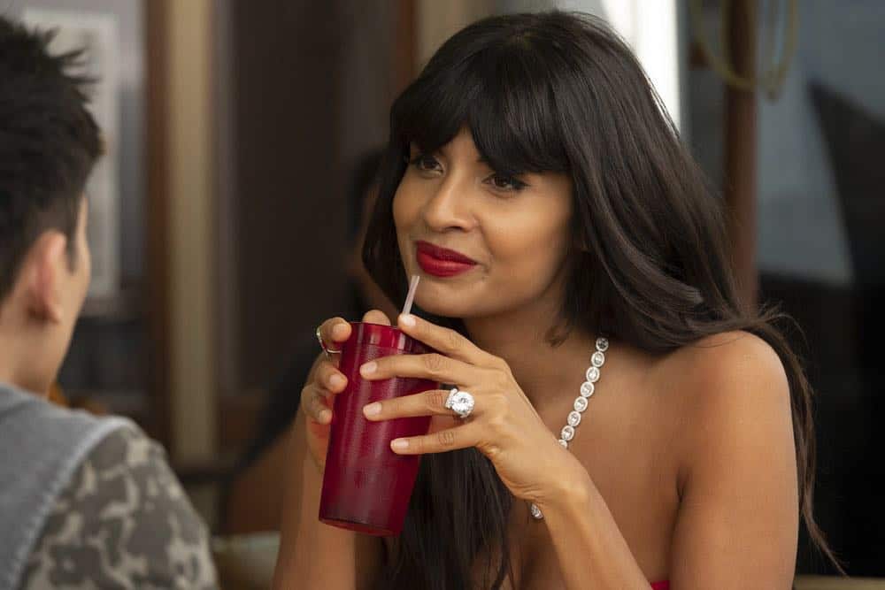 THE GOOD PLACE -- "Jeremy Bearimy" Episode 305 -- Pictured: Jameela Jamil as Tahani -- (Photo by: Colleen Hayes/NBC)