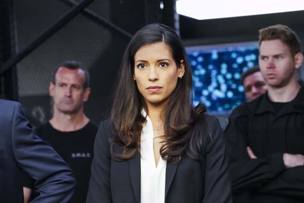 "Saving Face" -- Hondo suspects ulterior motive when the estranged U.S. Marshal husband (Michael Trucco) of his romantic interest, Deputy District Attorney Nia Wells (Nikiva Dionne), requests the S.W.A.T. team's help with the apprehension of a fugitive robbing drug cargo shipments. Also, Jessica is forced to implement departmental budget cuts as Street makes a heartbreaking discovery about his mother Karen (Sherilyn Fenn) on, on S.W.A.T., Thursday, Oct. 18 (10:00-11:00 PM, ET/PT) on the CBS Television Network. Pictured: Stephanie Sigman as Jessica Cortez. Photo: Bill Inoshita/CBS é2018 CBS Broadcasting, Inc. All Rights Reserved