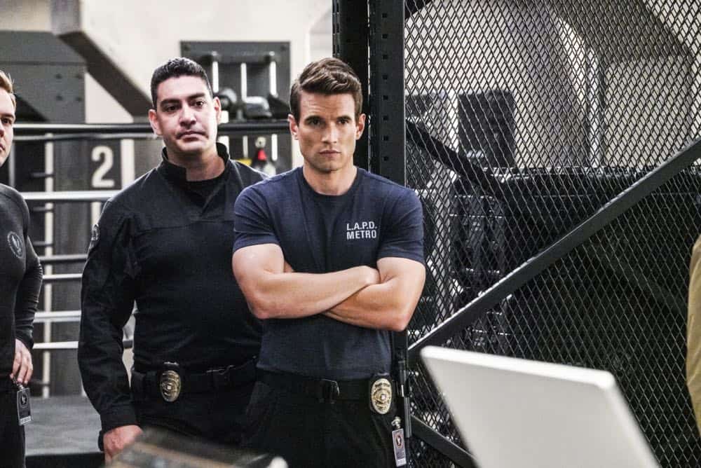 "Saving Face" -- Hondo suspects ulterior motive when the estranged U.S. Marshal husband (Michael Trucco) of his romantic interest, Deputy District Attorney Nia Wells (Nikiva Dionne), requests the S.W.A.T. team's help with the apprehension of a fugitive robbing drug cargo shipments. Also, Jessica is forced to implement departmental budget cuts as Street makes a heartbreaking discovery about his mother Karen (Sherilyn Fenn) on, on S.W.A.T., Thursday, Oct. 18 (10:00-11:00 PM, ET/PT) on the CBS Television Network. Pictured: Alex Russell as Jim Street. Photo: Bill Inoshita/CBS é2018 CBS Broadcasting, Inc. All Rights Reserved