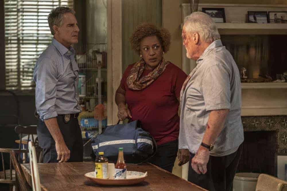 "In the Blood" - Pride's father, Cassius Pride (Stacy Keach), is wrapped up in an NCIS case involving a notorious unsolved casino heist from several years ago. Also, Pride meets a family member he never knew existed, on the milestone 100th episode of NCIS: NEW ORLEANS, Tuesday, Oct. 23 (10:00-11:00 PM, ET/PT) on the CBS Television Network. Pictured L-R: Scott Bakula as Special Agent Dwayne Pride, CCH Pounder as Dr. Loretta Wade, and Stacy Keach as Cassius Pride Photo: Skip Bolen/CBS é2018 CBS Broadcasting, Inc. All Rights Reserved "In the Blood" - Pride's father, Cassius Pride (Stacy Keach), is wrapped up in an NCIS case involving a notorious unsolved casino heist from several years ago. Also, Pride meets a family member he never knew existed, on the milestone 100th episode of NCIS: NEW ORLEANS, Tuesday, Oct. 23 (10:00-11:00 PM, ET/PT) on the CBS Television Network. Pictured L-R: Scott Bakula as Special Agent Dwayne Pride, CCH Pounder as Dr. Loretta Wade, and Stacy Keach as Cassius Pride Photo: Skip Bolen/CBS é2018 CBS Broadcasting, Inc. All Rights Reserved