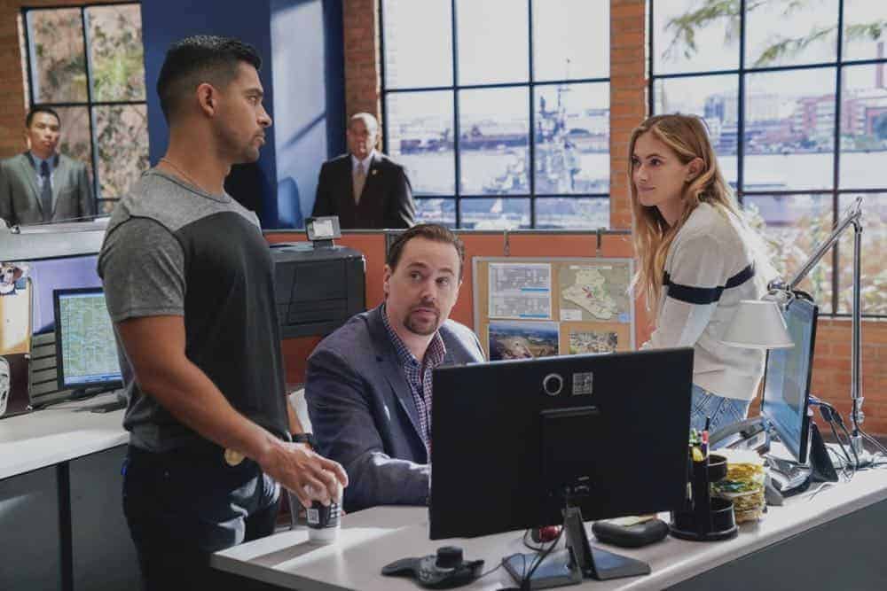 "Fragments" After a 50-year-old tape recording left by a murder victim is found, the NCIS team tries to exonerate Ray Jennings (Charlie Robinson), the Marine serving a life sentence for the crime, on NCIS, Tuesday, Oct. 23 (8:00-9:00 PM, ET/PT) on the CBS Television Network. Pictured: Wilmer Valderrama, Sean Murray, Emily Wickersham. Photo: Greg Gayne/CBS ÃÂé2018 CBS Broadcasting, Inc. All Rights Reserved "Fragments" After a 50-year-old tape recording left by a murder victim is found, the NCIS team tries to exonerate Ray Jennings (Charlie Robinson), the Marine serving a life sentence for the crime, on NCIS, Tuesday, Oct. 23 (8:00-9:00 PM, ET/PT) on the CBS Television Network. Pictured: Wilmer Valderrama, Sean Murray, Emily Wickersham. Photo: Greg Gayne/CBS ÃÂé2018 CBS Broadcasting, Inc. All Rights Reserved