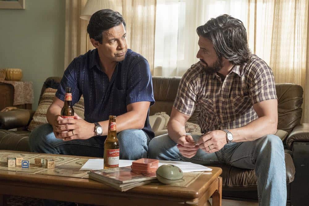 THIS IS US -- "Toby" Episode 305 -- Pictured: (l-r) Jon Huertas as Miguel Rivas, Milo Ventimiglia as Jack Pearson -- (Photo by: Ron Batzdorff/NBC)