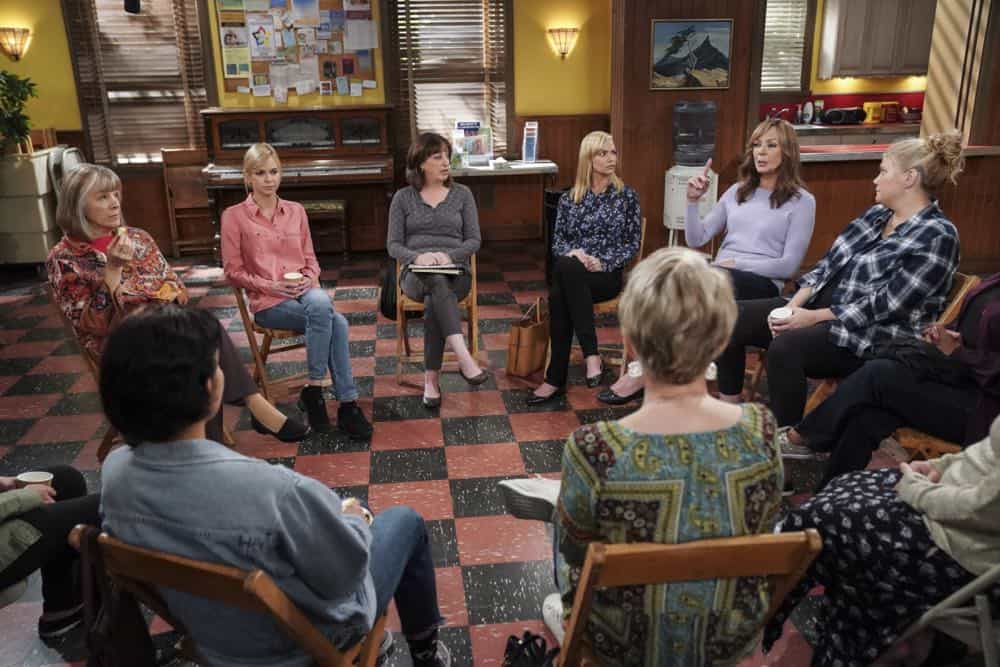 "Flying Monkeys and a Tank of Nitrous" -- When Marjorie's husband passes away, the ladies accompany her on a trip to memorialize him, on MOM, Thursday, date (9:01-9:30 PM, ET/PT) on the CBS Television Network. Pictured L to R: Mimi Kennedy as Marjorie, Anna Faris as Christy, Beth Hall as Wendy, Jaime Pressly as Jill, Allison Janney as Bonnie, and Kristen Johnston as Tammy. Photo: Sonja Flemming/CBS é2018 CBS Broadcasting, Inc. All Rights Reserved "Flying Monkeys and a Tank of Nitrous" -- When Marjorie's husband passes away, the ladies accompany her on a trip to memorialize him, on MOM, Thursday, date (9:01-9:30 PM, ET/PT) on the CBS Television Network. Pictured L to R: Mimi Kennedy as Marjorie, Anna Faris as Christy, Beth Hall as Wendy, Jaime Pressly as Jill, Allison Janney as Bonnie, and Kristen Johnston as Tammy. Photo: Sonja Flemming/CBS é2018 CBS Broadcasting, Inc. All Rights Reserved