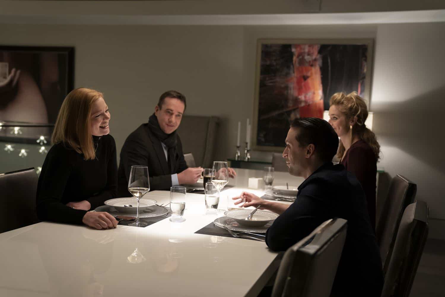 Succession Season 2, episode 2 (debuts 8/18/19): Sarah Snook, Matthew Macfadyen, Kieran Culkin, Caitlin Fitzgerald. photo: Peter Kramer/HBO